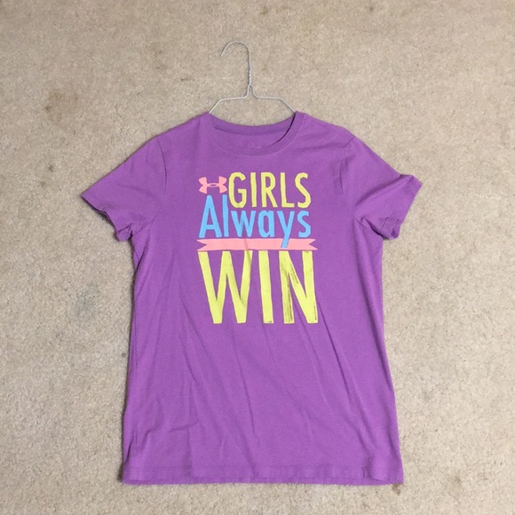 Girls Kids Youth Under Armour T-Shirt NEW Short Sleeve White Pink Win Top SZ 5